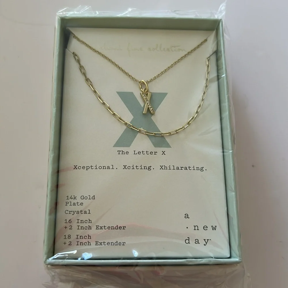 A New Day Women's Necklace 14k Gold Plated Monogram Letter X - NEW IN BOX